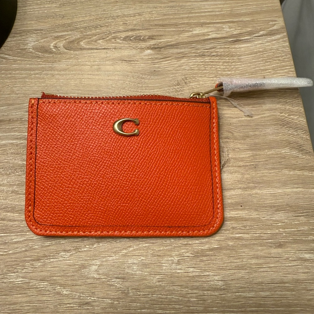 Coach Orange Card Holder with Gold Accent